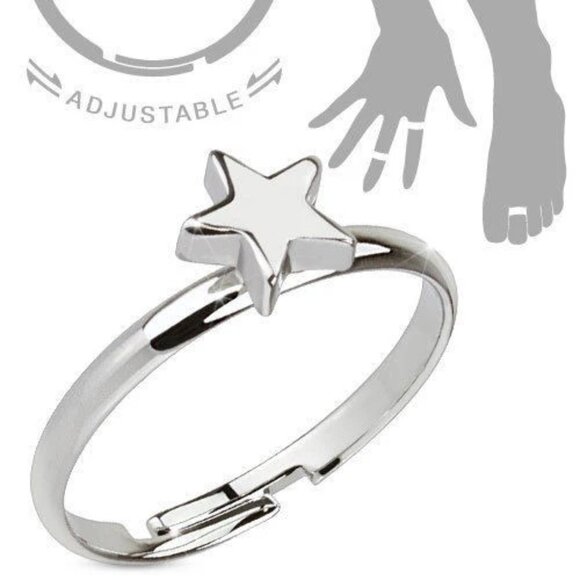 ADJUSTABLE RHODIUM PLATED STAR MID-RING/TOE RING - Picture 1 of 1